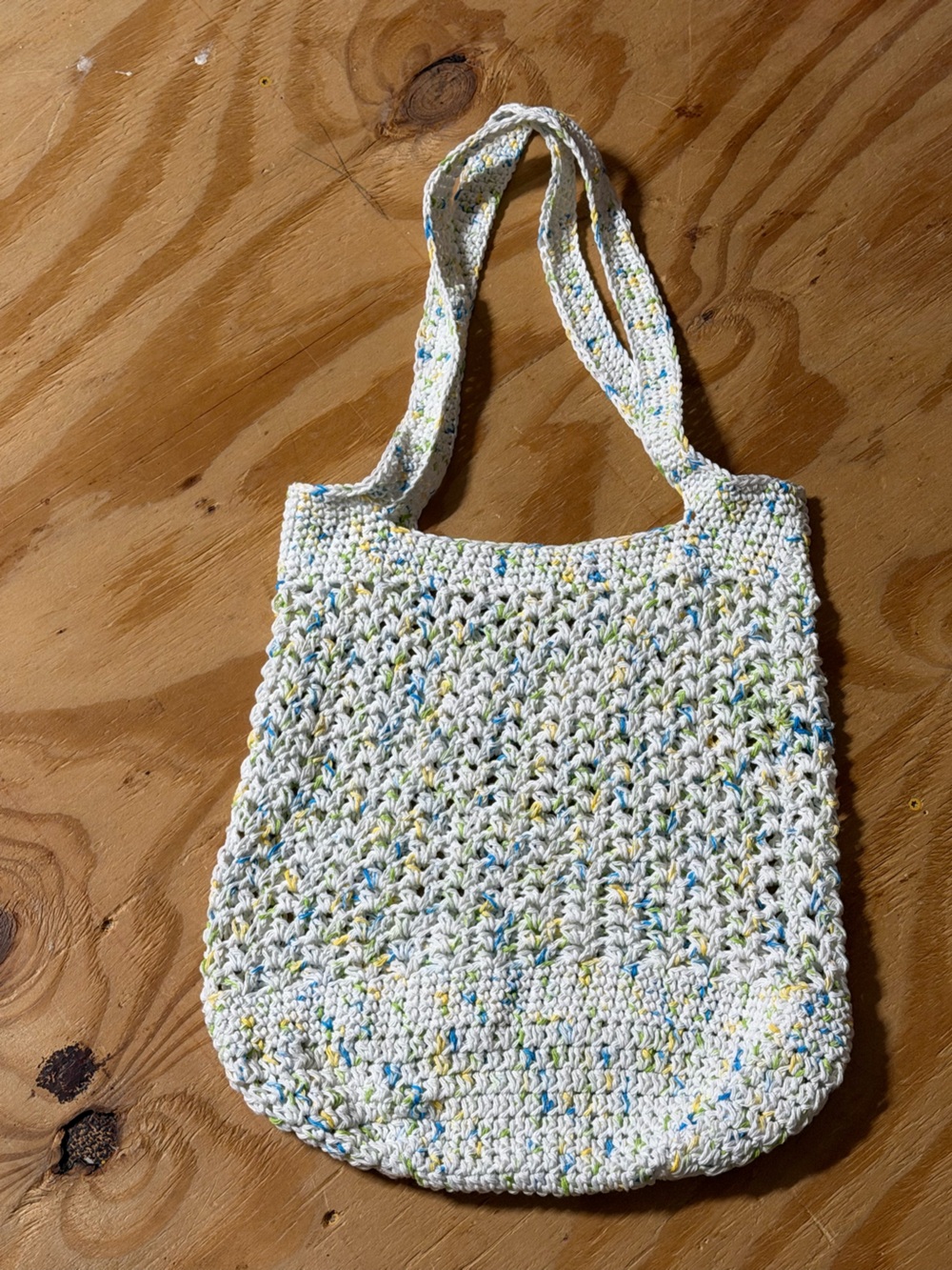 Hand-Crocheted White Speckled Market Tote- Lightweight Summer Market Bag